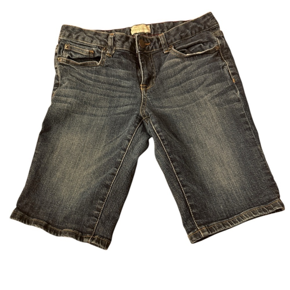 AEROPOSTALE Dark Medium Blue Bermuda Denim Jean Shorts Size 7/8
